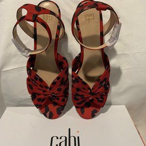 NEW Cabi Ladies Red & Black & Mauve Leopard Fabric Sandals